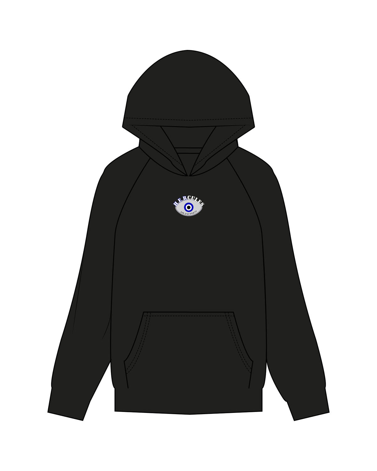 The Womens Hoodie - Black - Hercules - Center Chest & Back Stacked - Printed - Full Color