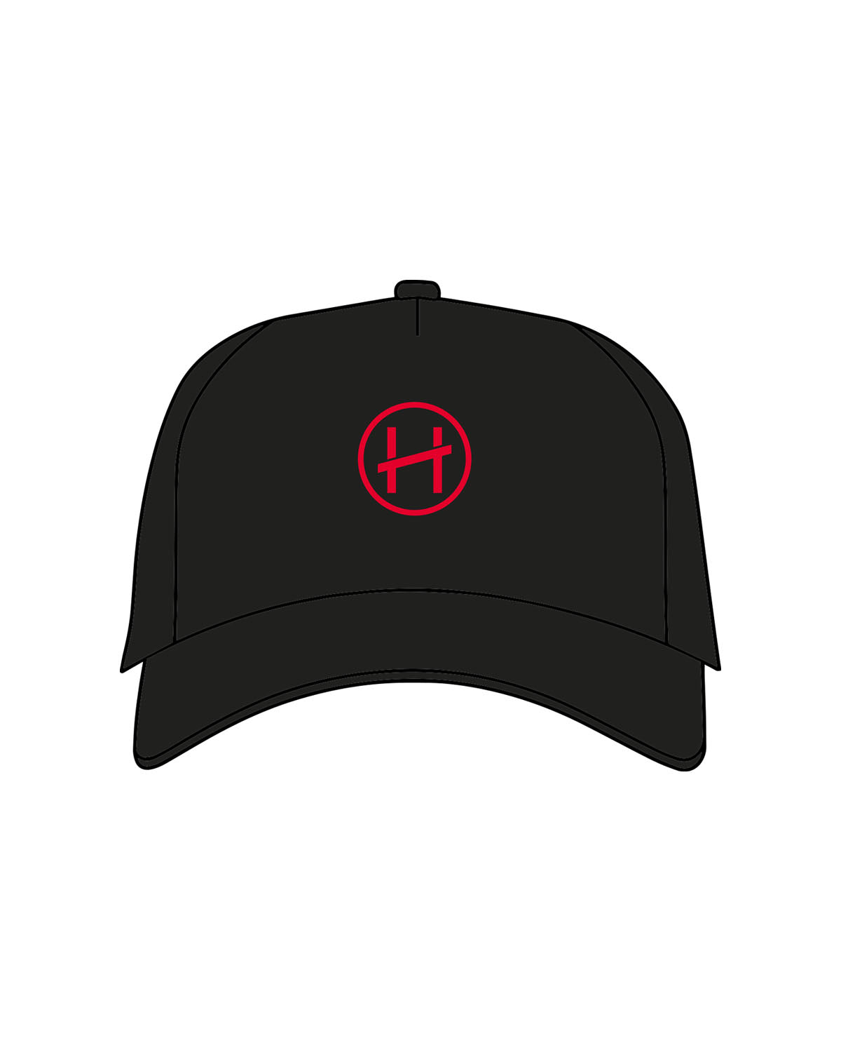 The Trucker Hat - Black - Hughes Residential - Center Crown - Embroidered - Red