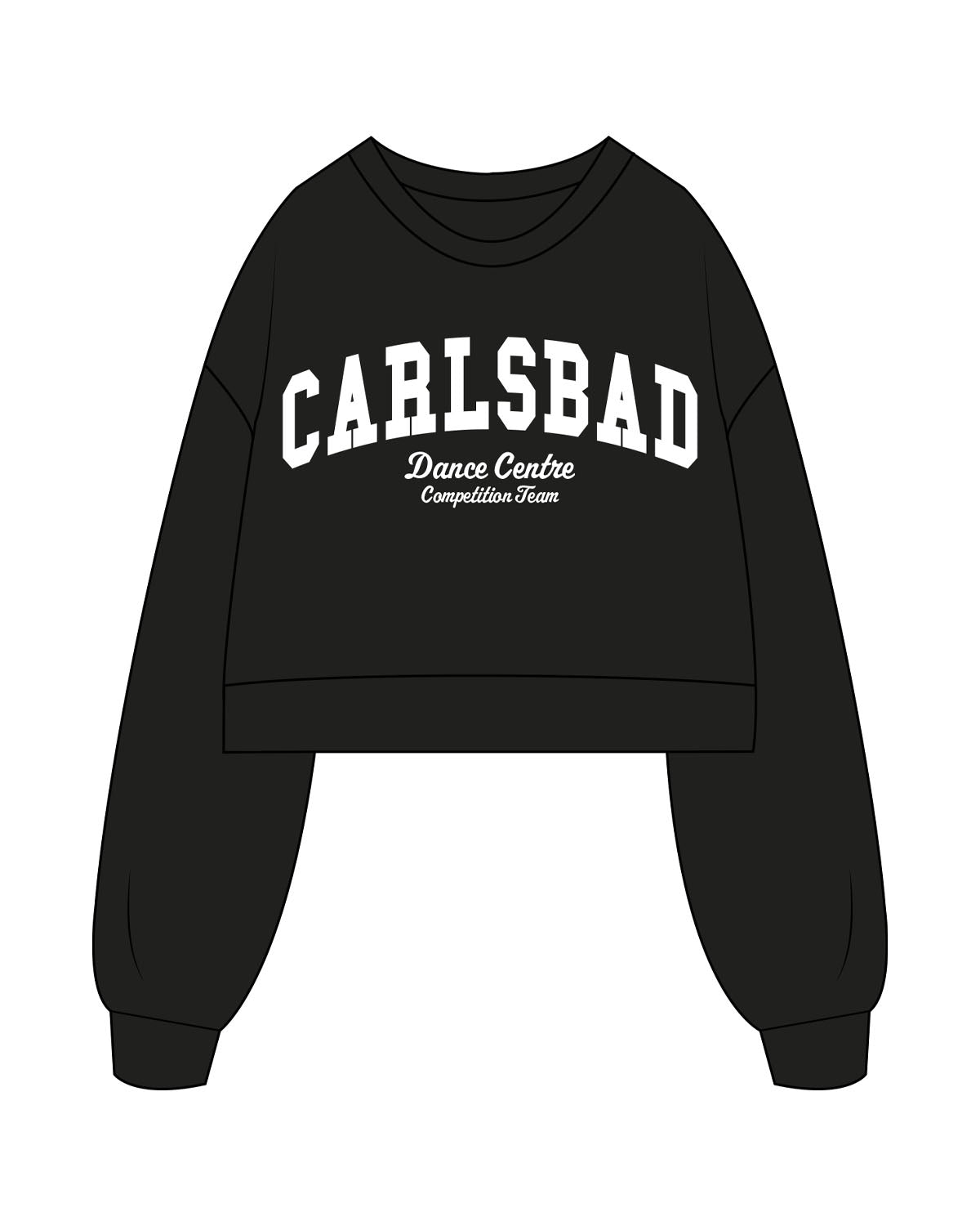The Womens Crop Crewneck - Black - Carlsbad Dance Centre - Center Chest Stacked - White