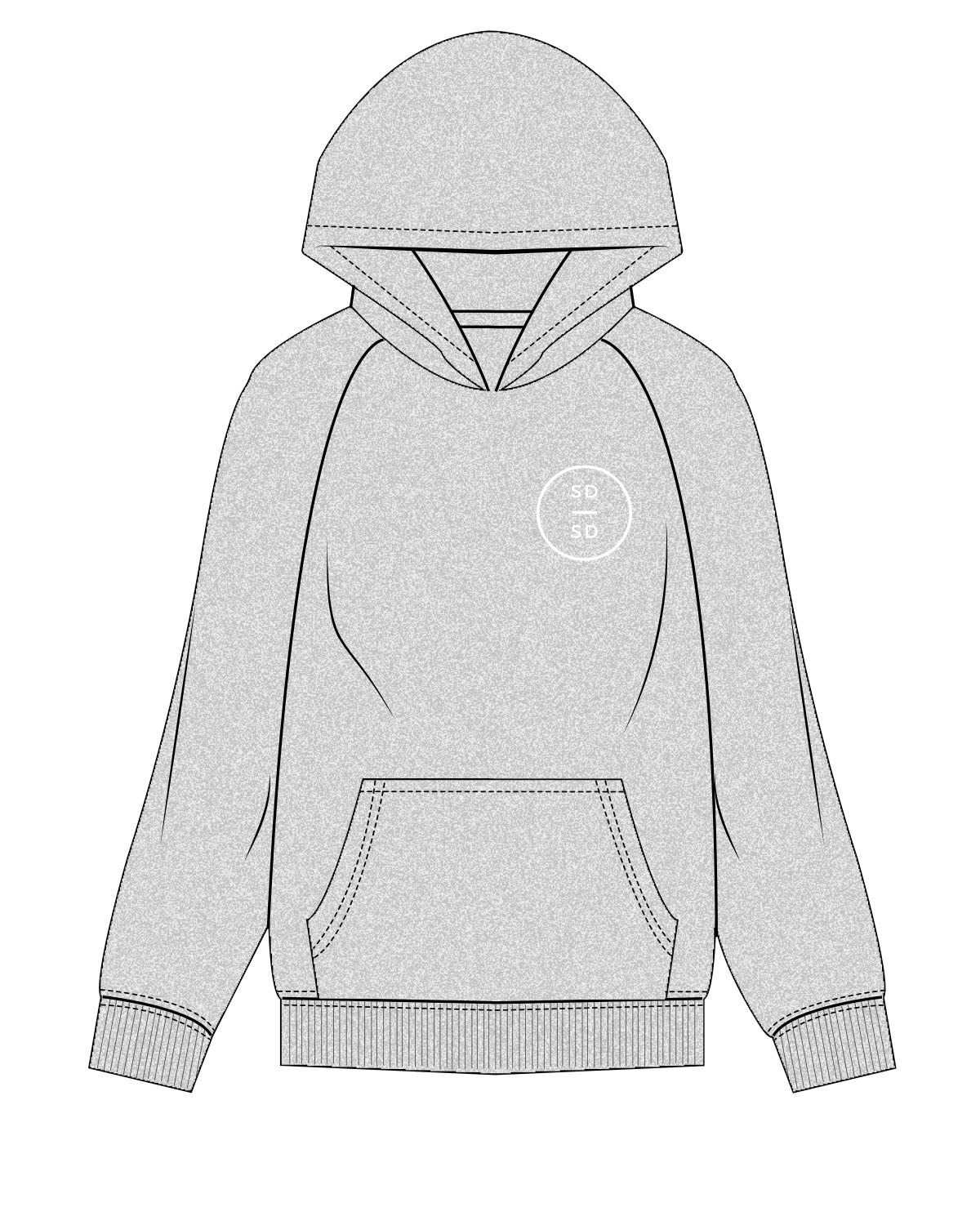 The Classic Hoodie - Heather - San Diego - Left Chest & Back Center Stacked - White