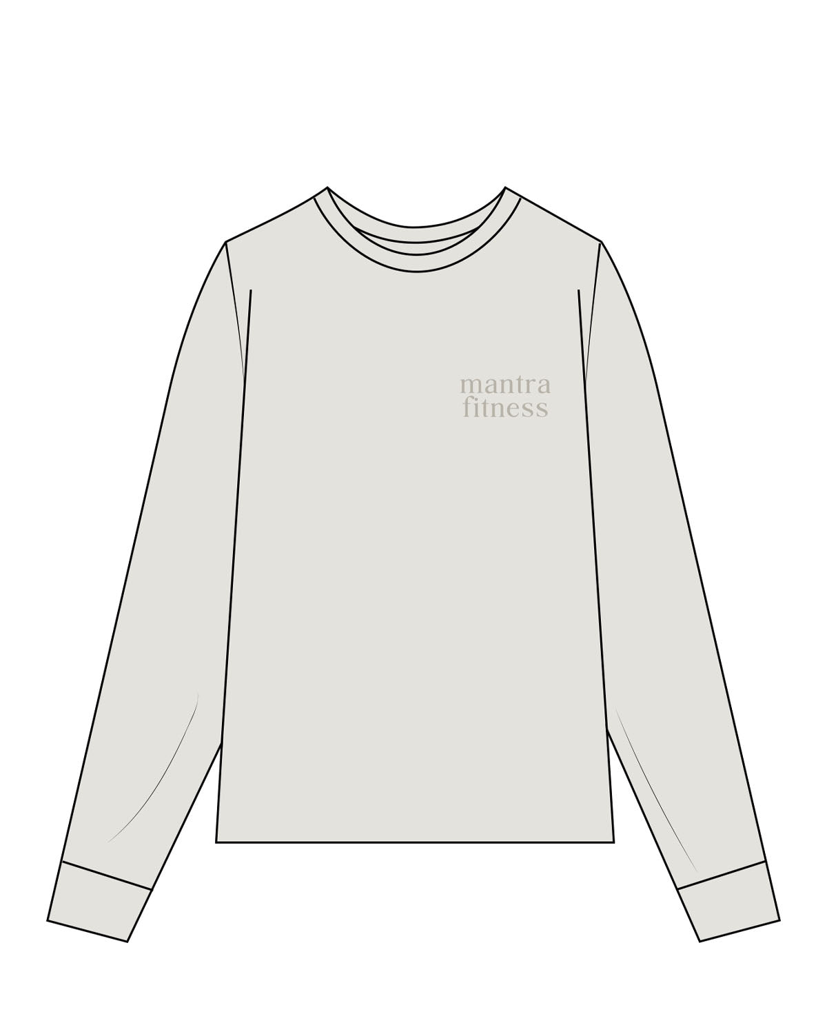 The Womens Heavyweight Long Sleeve - Washed Bone - Mantra - Left Chest & Center Back - Printed - Tone on Tone
