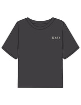 The Boxy Crop Tee - Charcoal - Komo Studio - Left Chest & Back Stacked - Printed - Off White