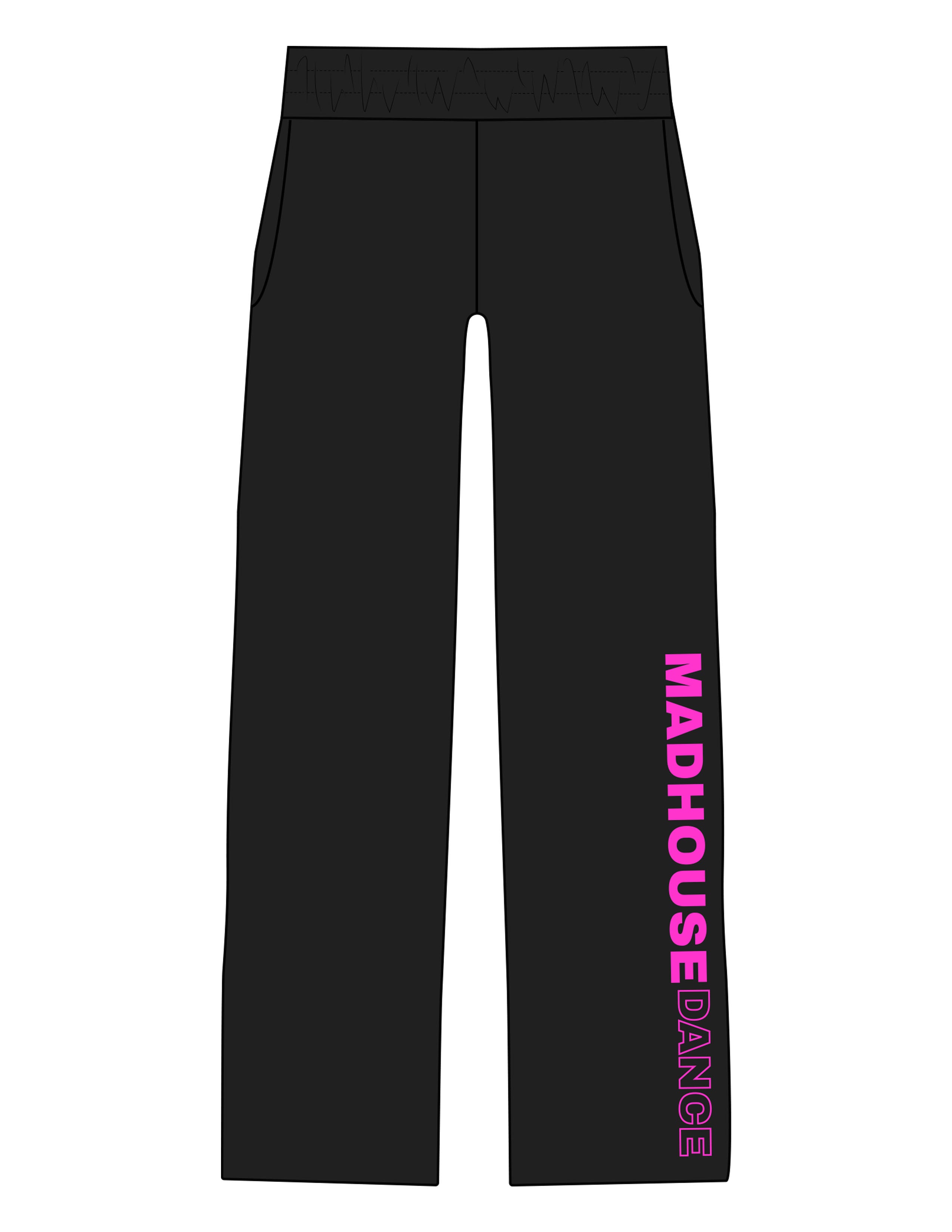 The Straight Leg Sweatpant - Black - Mad House - Left Leg & Back Pocket - Printed - Pink