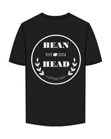 The Mens Tee - Black - Bean Head - Left Chest Stacked & Back Center - Icon - White