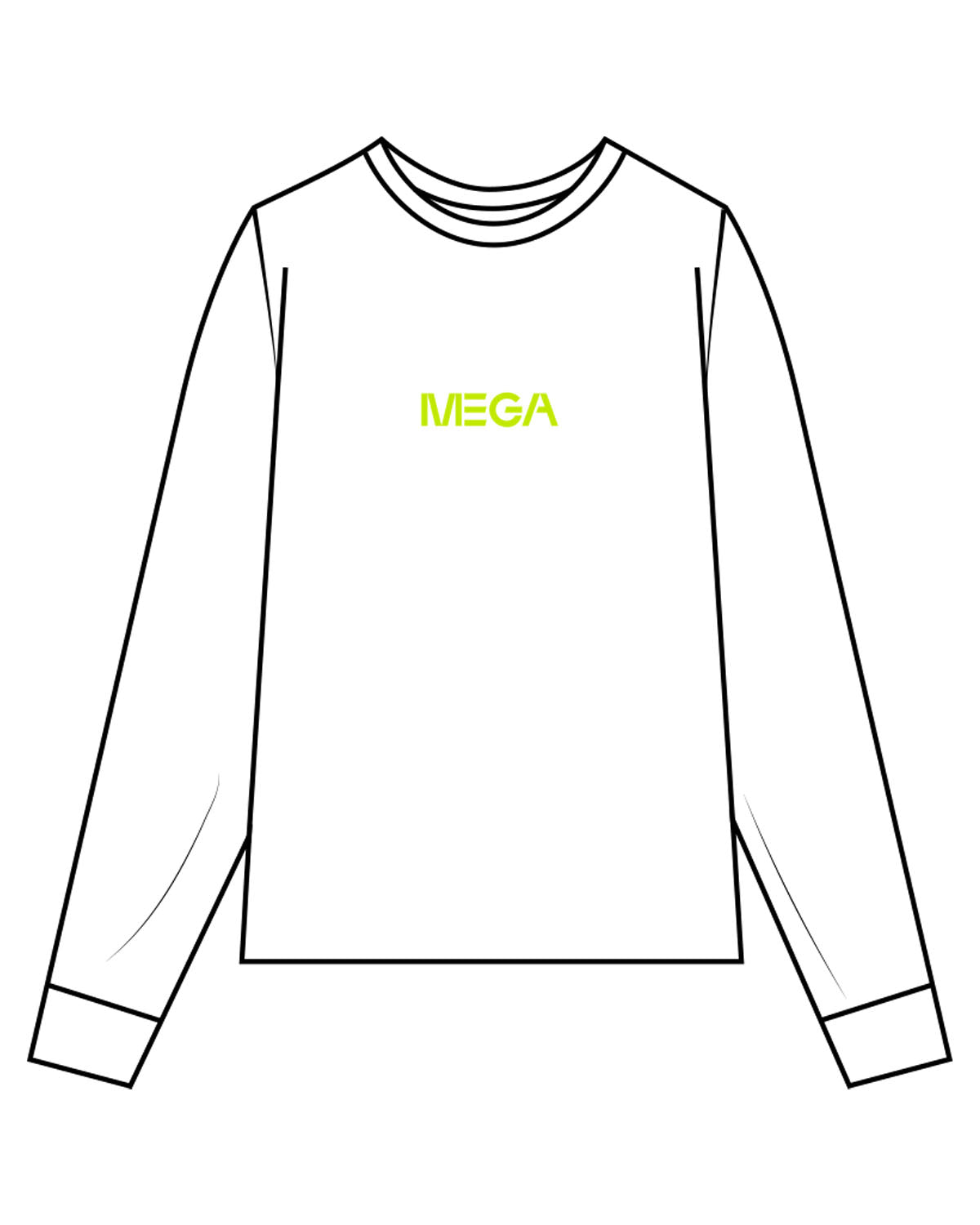 The Unisex Midweight Long Sleeve - White - Mega NJ - Center Chest & Full Back Stacked - Neon