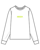The Unisex Midweight Long Sleeve - White - Mega NJ - Center Chest & Full Back Stacked - Neon