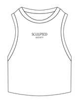 The Ribbed Crop Tank - White - SCULPTED SOCIETY - Center Chest Stacked - Embroidered - Black