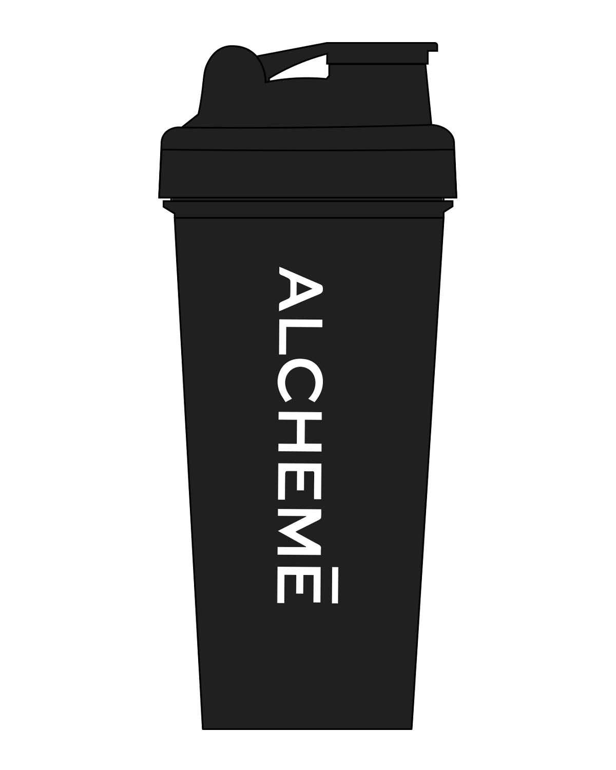 The Shaker Bottle - Black - ALCHEME - Center Body Vertical - White Printed