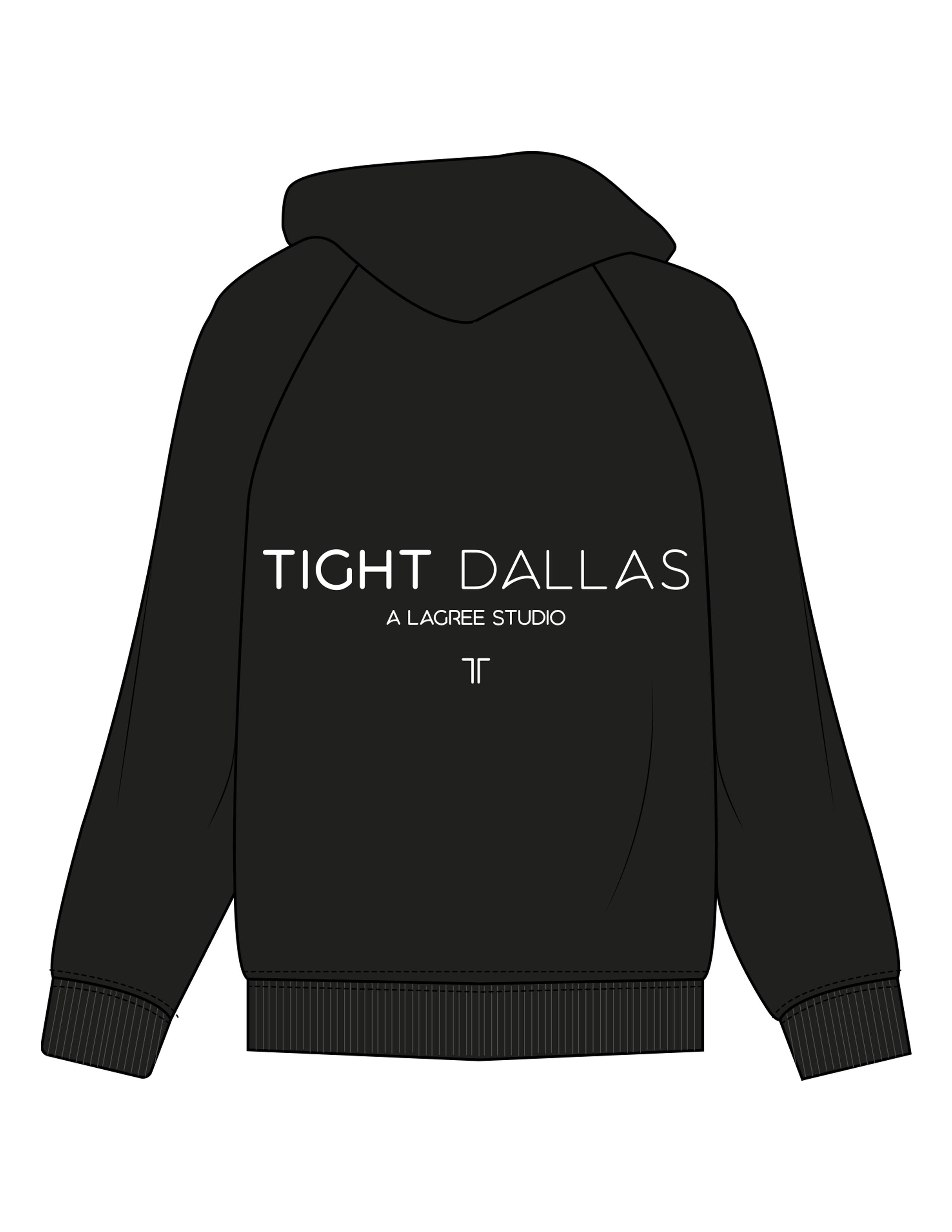 The Mens Zip Hoodie - Black - Tight Dallas - Left Chest & Back Stacked - White