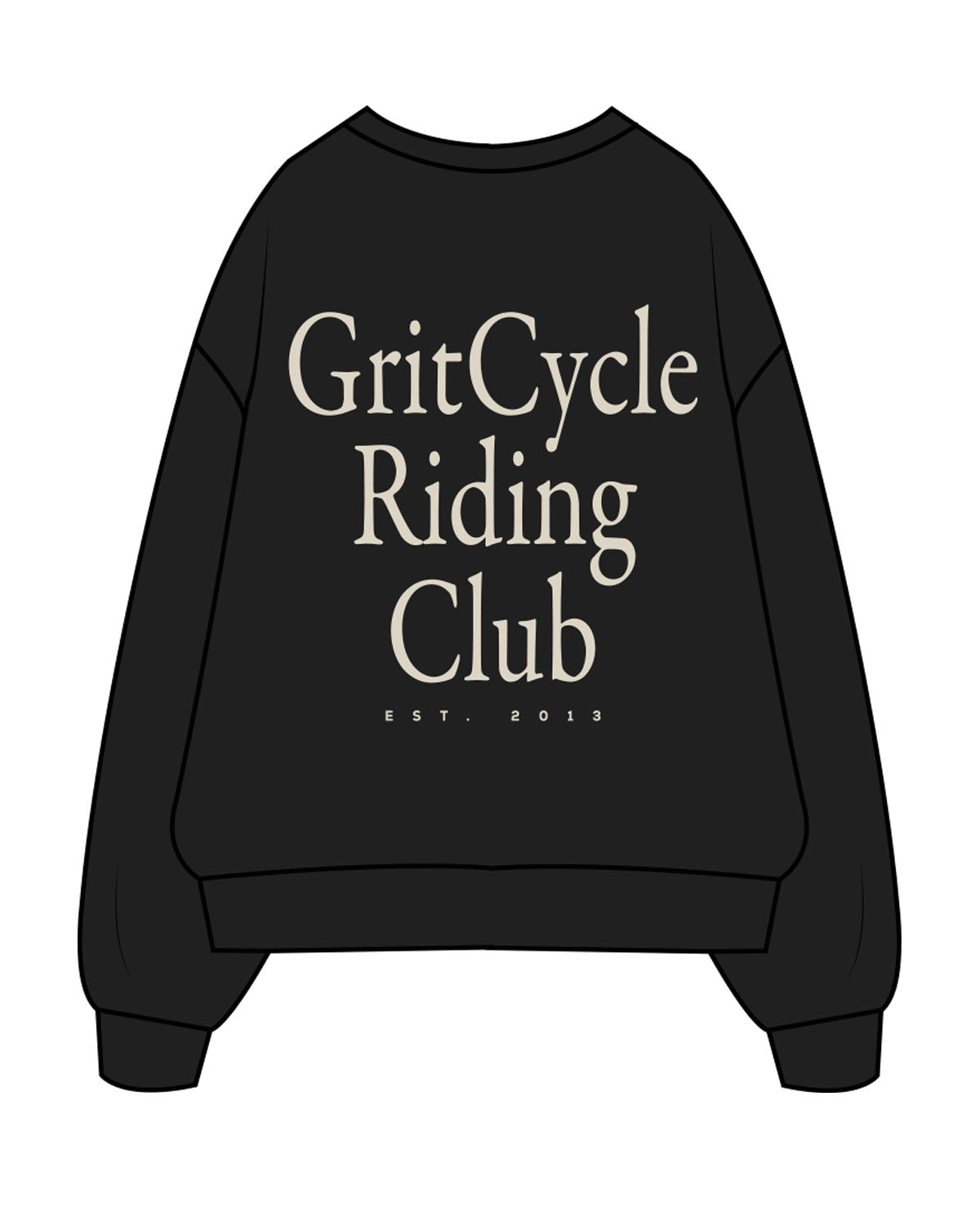 The Mens Crewneck - Black - Grit Cycle - Left Chest Stacked & Back Stacked - Off White