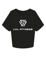 The Crop Tee - Black - LVL - Center Chest Stacked - Printed - White