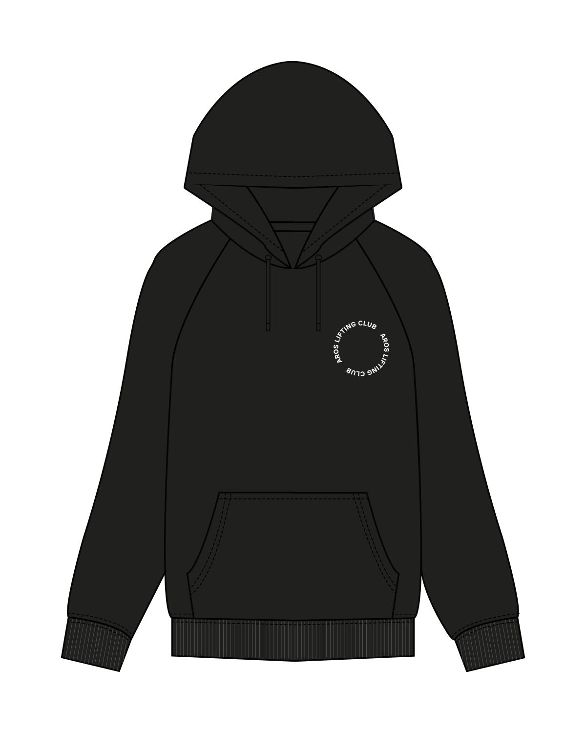 The Womens Classic Hoodie - Black - Aros - Left Chest & Back Center Stacked - White