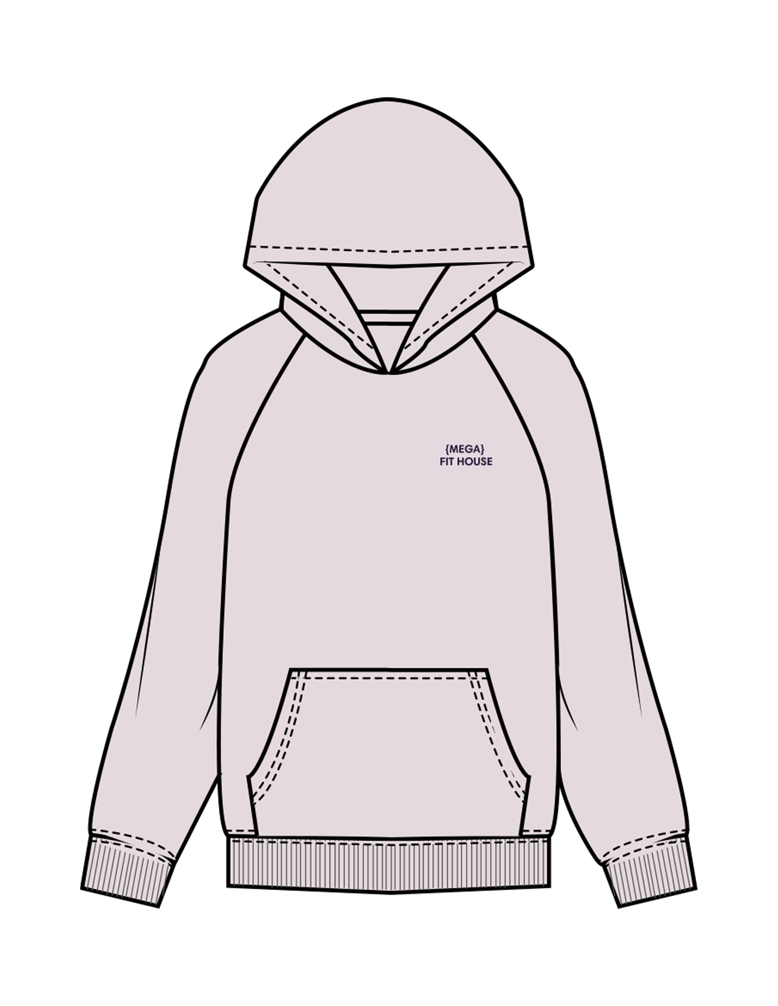 The Womens Hoodie - Orchid - Mega Fit House - Left Chest & Back Stacked "SWEAT" - Printed - Plum