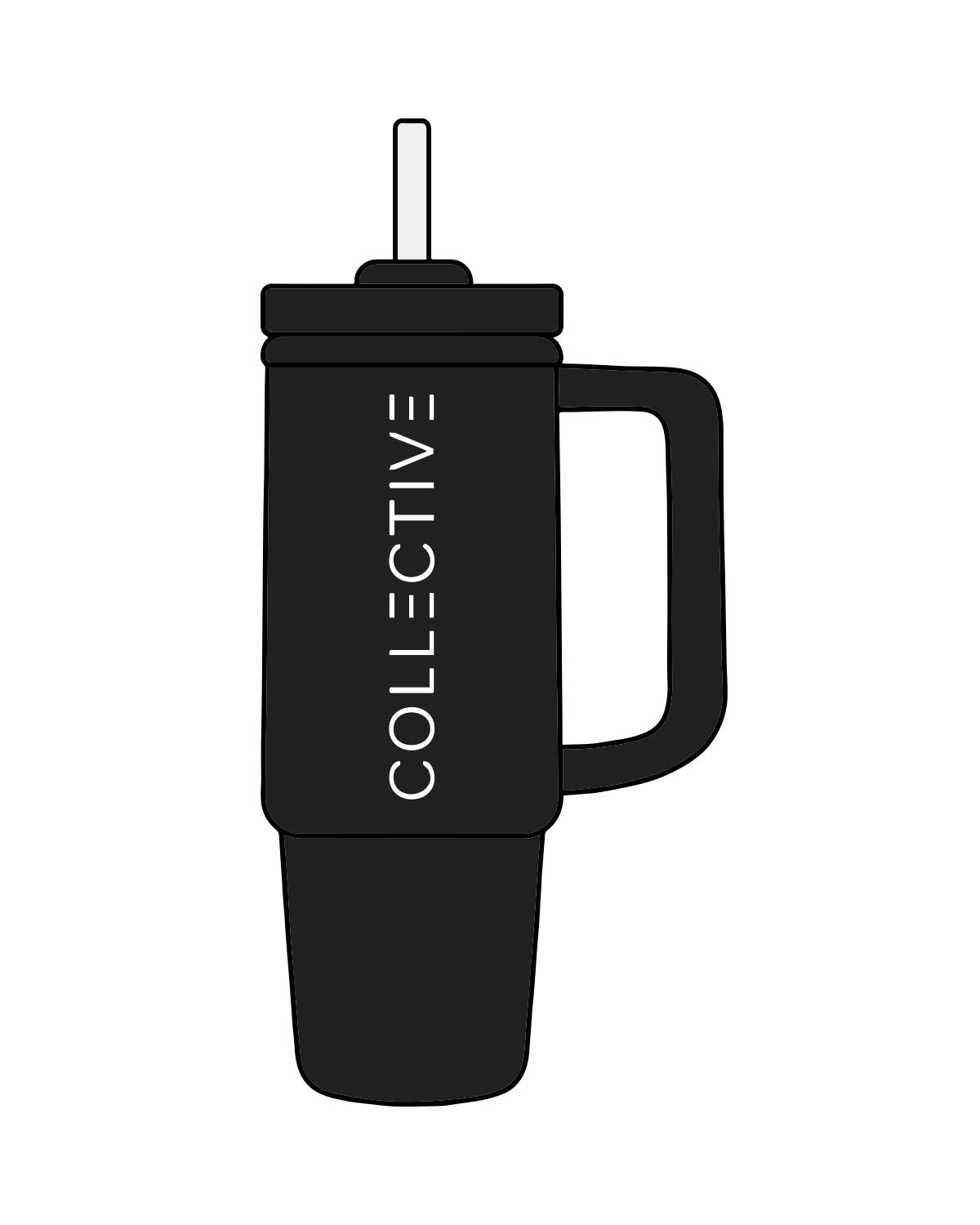 The Tumbler Cup - Black - Collective Studios - Center Body Vertical - Printed - White