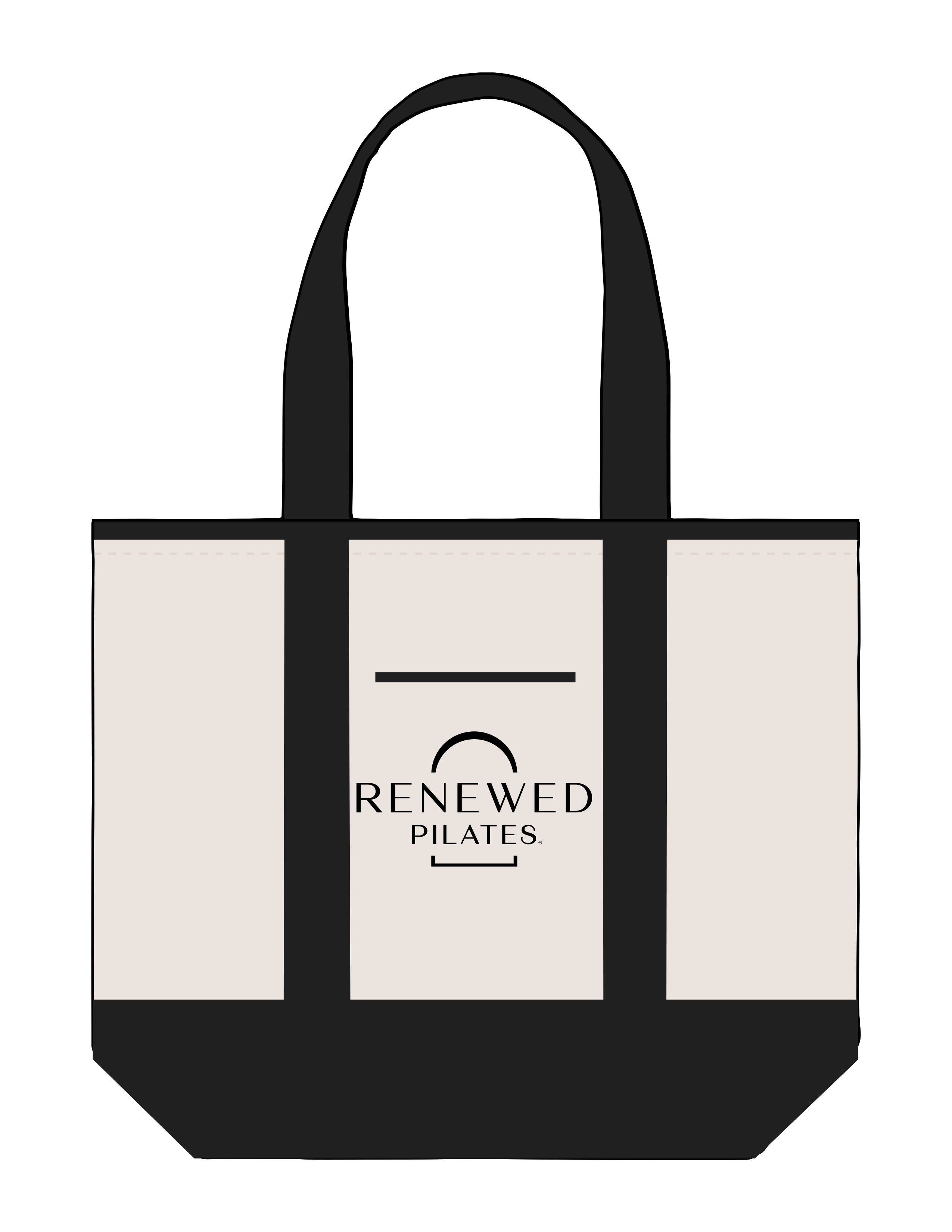 The Contrast Tote Bag - Natural / Black - Renewed Pilates - Center Body Stacked - Printed - Black