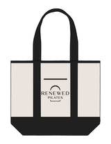 The Contrast Tote Bag - Natural / Black - Renewed Pilates - Center Body Stacked - Printed - Black