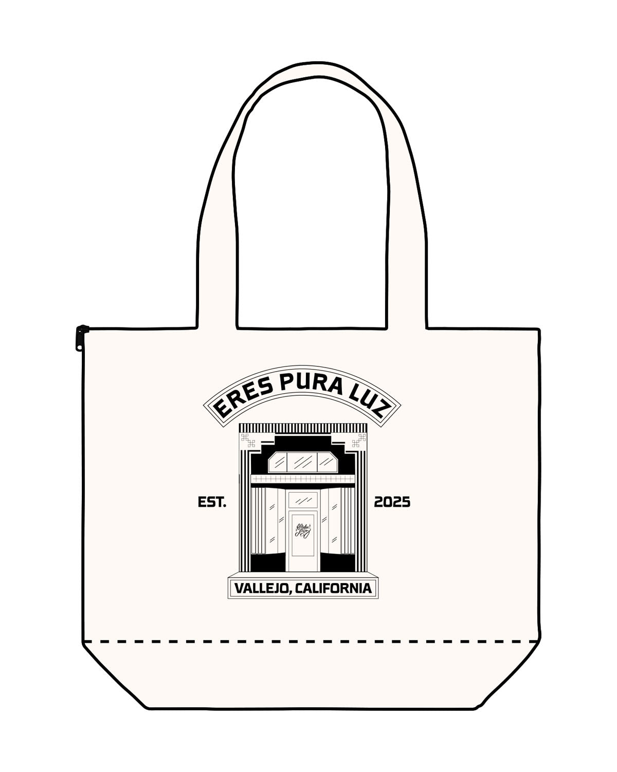 The Zipper Tote Bag - Natural - Studio Luz - Center Stacked Logo - Printed - Black