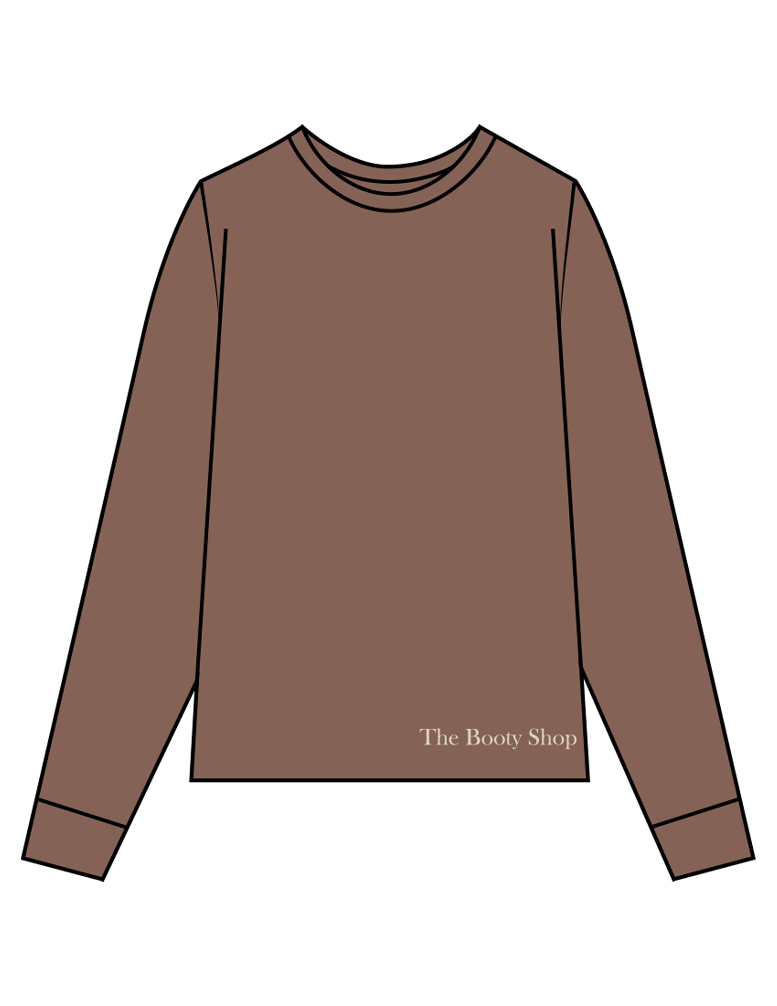 The Unisex Midweight Long Sleeve - Espresso - The Booty Shop - Bottom Front & Back Stacked - Printed - Cream
