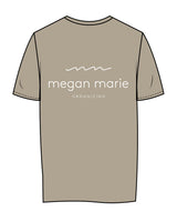 The Womens Tee - Mushroom - Megan Marie Organizing - Left Chest & Center Back Stacked - White