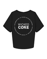 The Crop Tee - Black - Wicked Core - Left Chest Stacked - Back Center - Printed - White