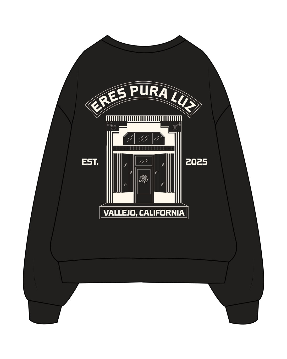 The Mens Heavyweight Crewneck - Black - Studio Luz - Center Chest & Center Back Stacked Logo - Printed - Off White