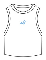 The Ribbed Crop Tank - White - Training Mate - Center Chest - EMB - Blue
