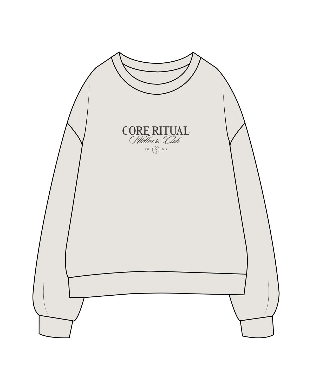 The Womens Crewneck - Washed Bone - Core Ritual - Center Chest Stacked - Embroidered - Washed Black