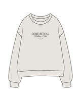 The Womens Crewneck - Washed Bone - Core Ritual - Center Chest Stacked - Embroidered - Washed Black