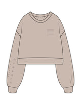 The Womens Crop Crewneck - Bone - Clearly Pilates - Left Chest Stacked & Right Sleeve - Tone on Tone