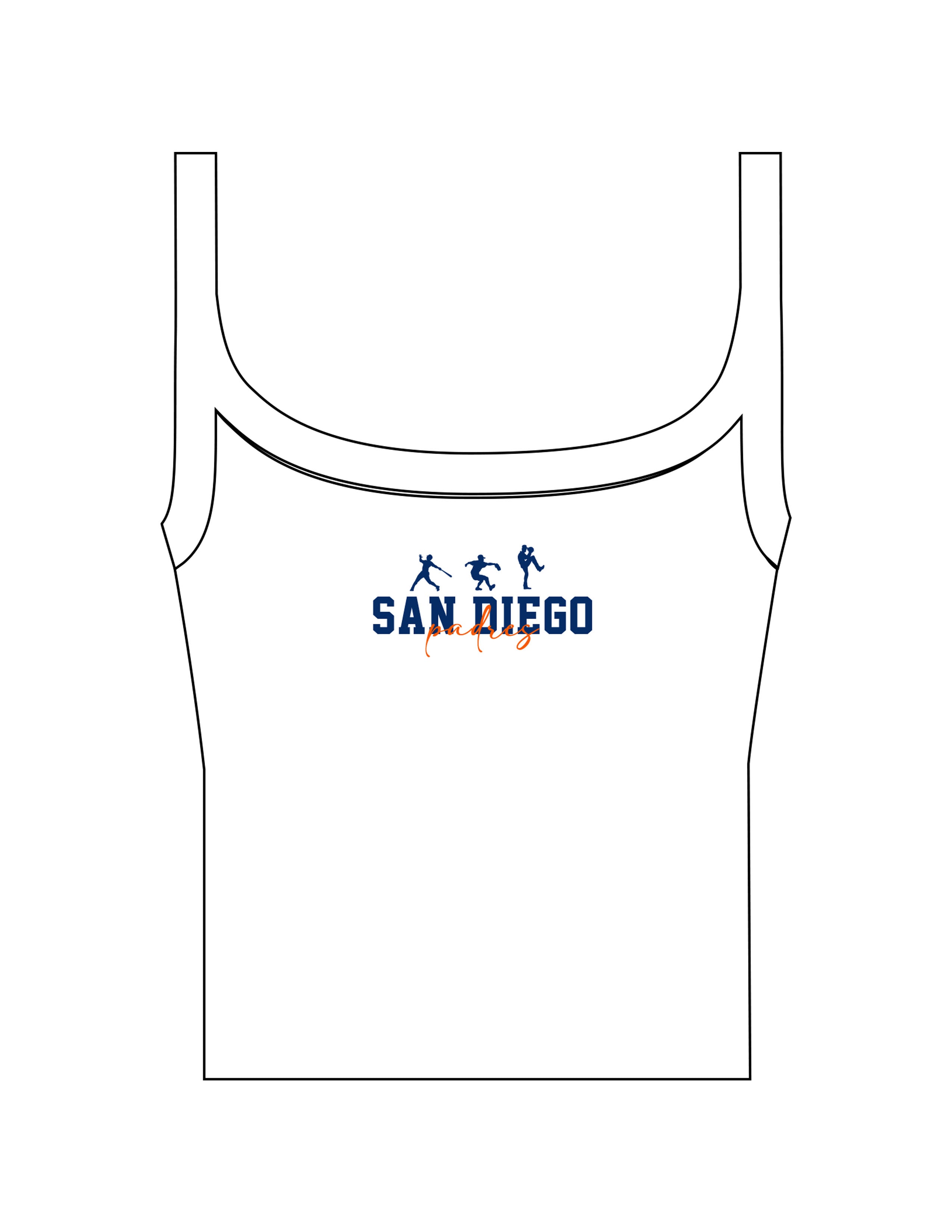 The Micro Rib Strappy Crop Tank - White - Beverly Hills - Center Chest "SAN DIEGO" - Printed - Full Color