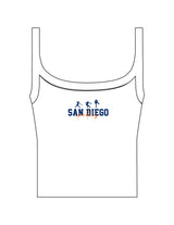 The Micro Rib Strappy Crop Tank - White - Beverly Hills - Center Chest "SAN DIEGO" - Printed - Full Color