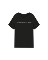 The Mens Heavyweight Tee - Black - Sacred Studios - Center Chest & Back Round - Printed - White