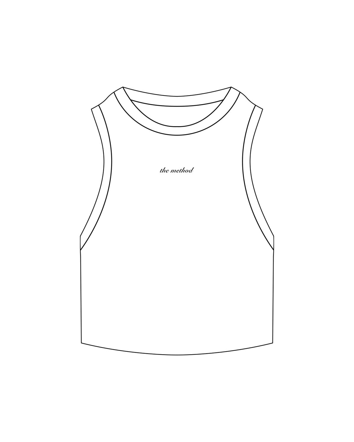The Ribbed Crop Tank - White - TML - Chest - Embroidered "method" - Black