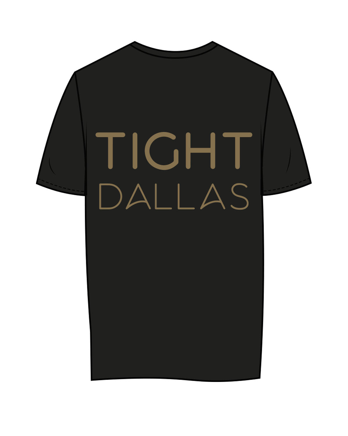 The Womens Tee - Black - Tight Dallas - Left Chest Stacked & Back Center Stacked - Gold