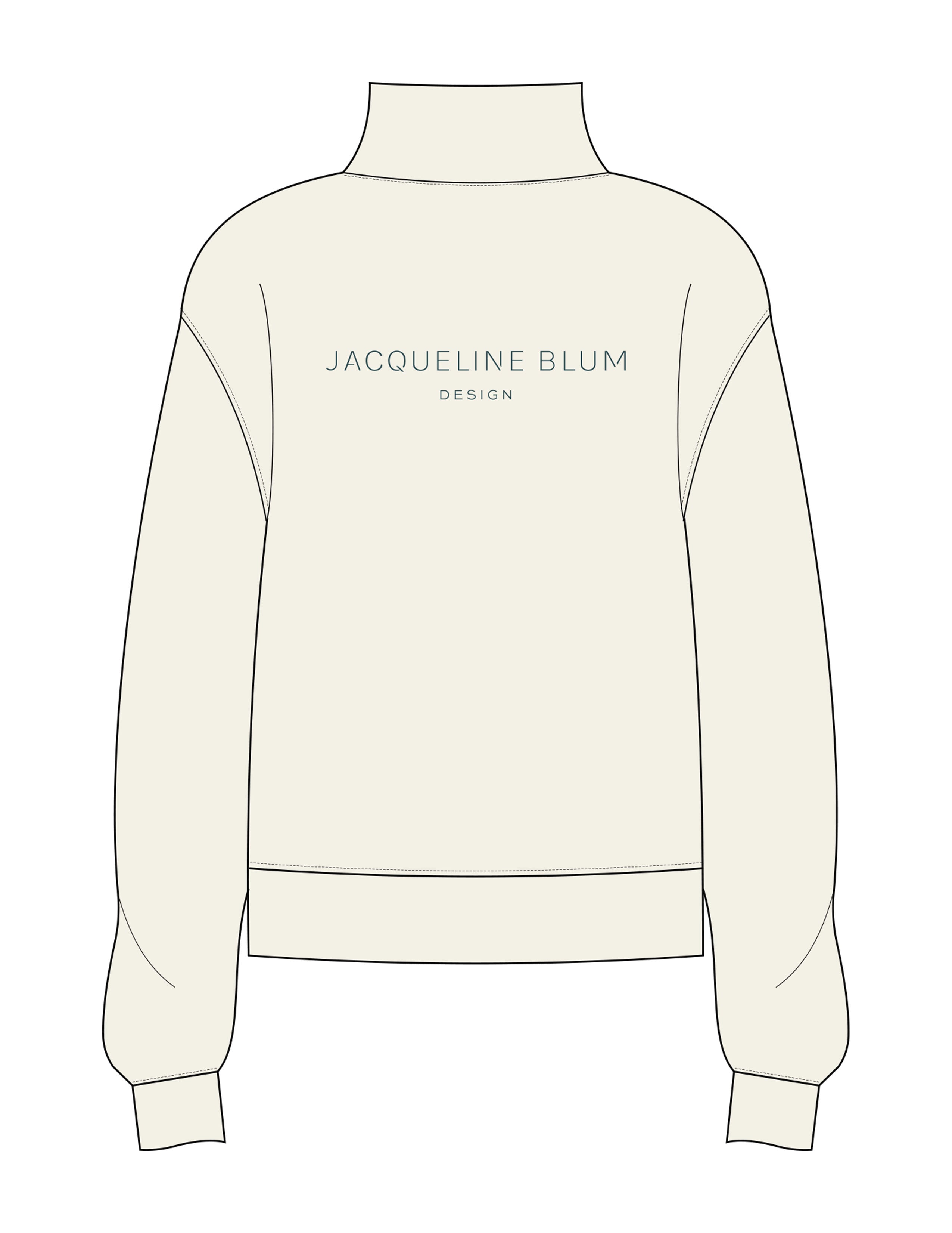 The Womens 1/4 Zip - Off White - Jacqueline Blum Design - Left Chest & Back Stacked - Printed - Deep Sea