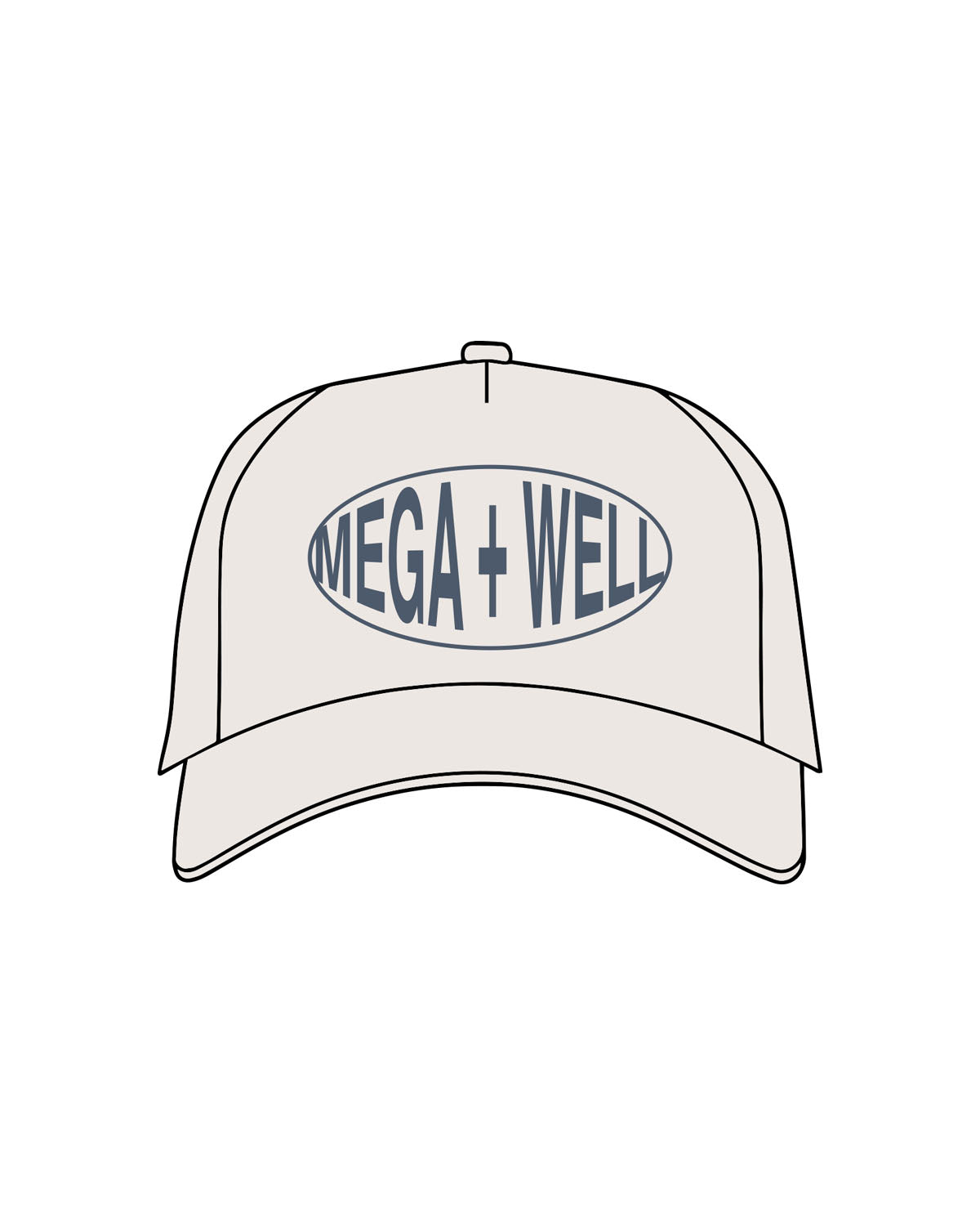 The Foam Trucker Hat - Bone - Mega Well - Center Crown Oval - Printed - Blue