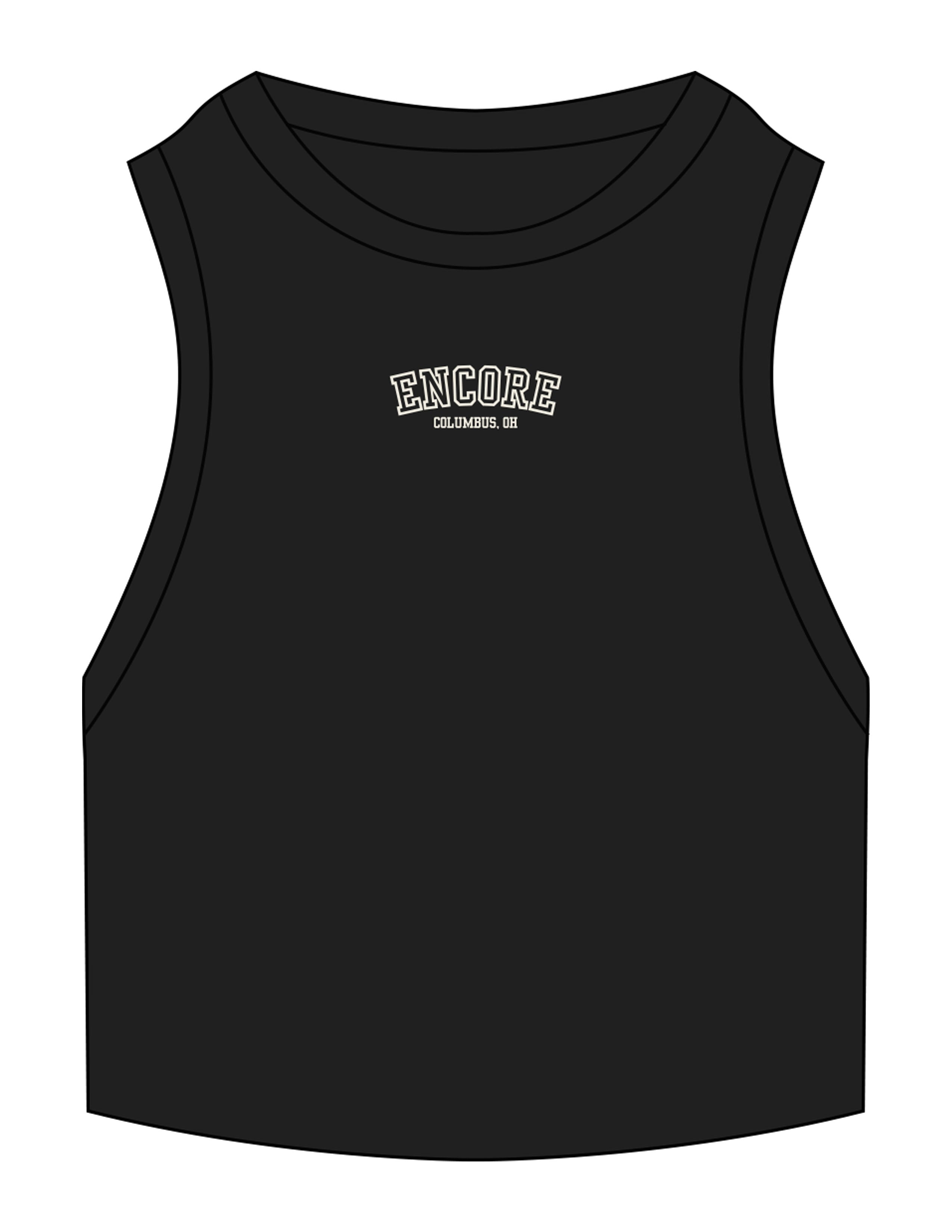 The Ribbed Crop Tank - Black - enCore Pilates - Center Chest  Stacked - Embroidered - Off White