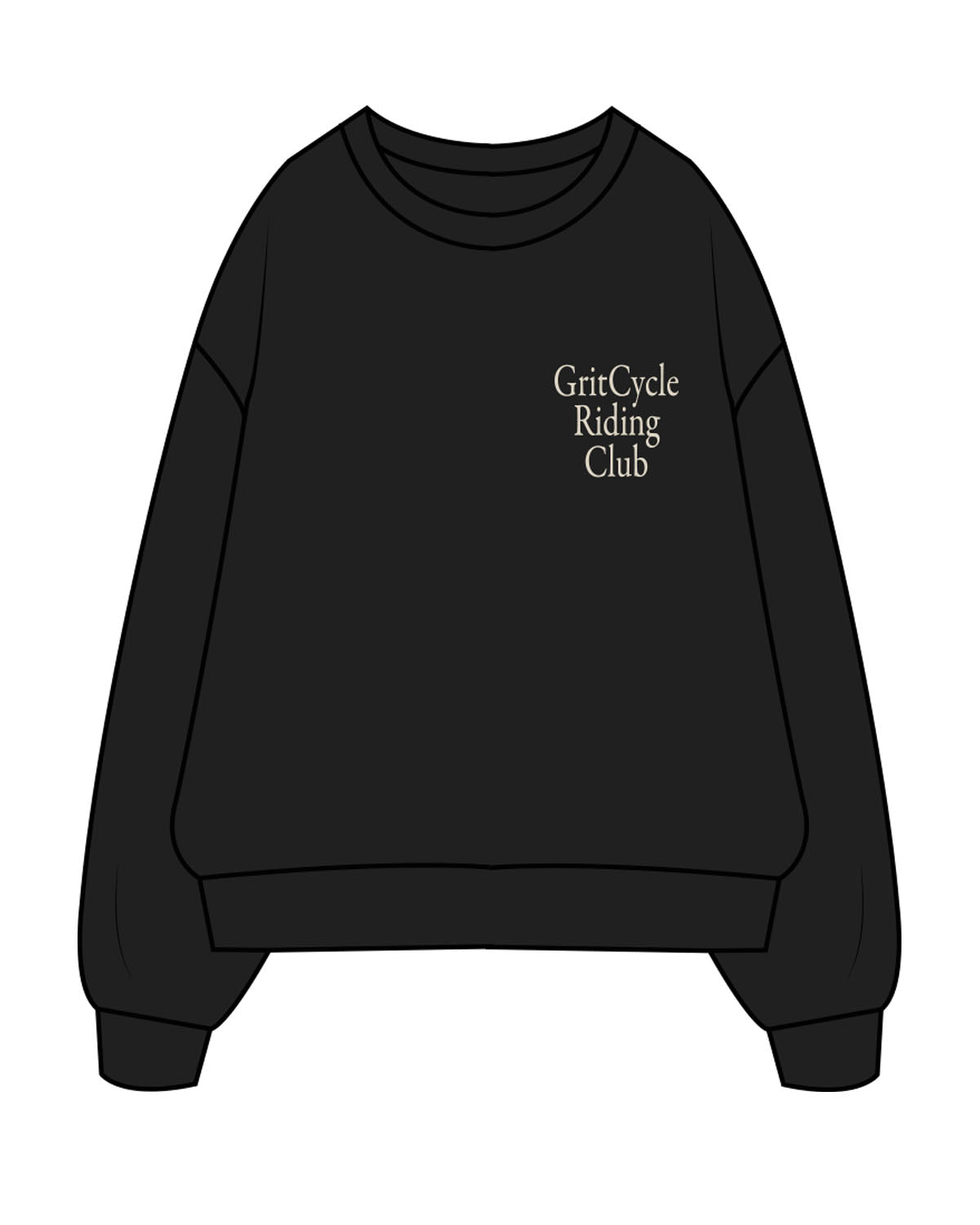 The Mens Crewneck - Black - Grit Cycle - Left Chest Stacked & Back Stacked - Off White