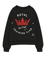 The Mens Crewneck - Black - Royal Training Club - Left Chest Crown & Back Stacked - Printed - Full Color
