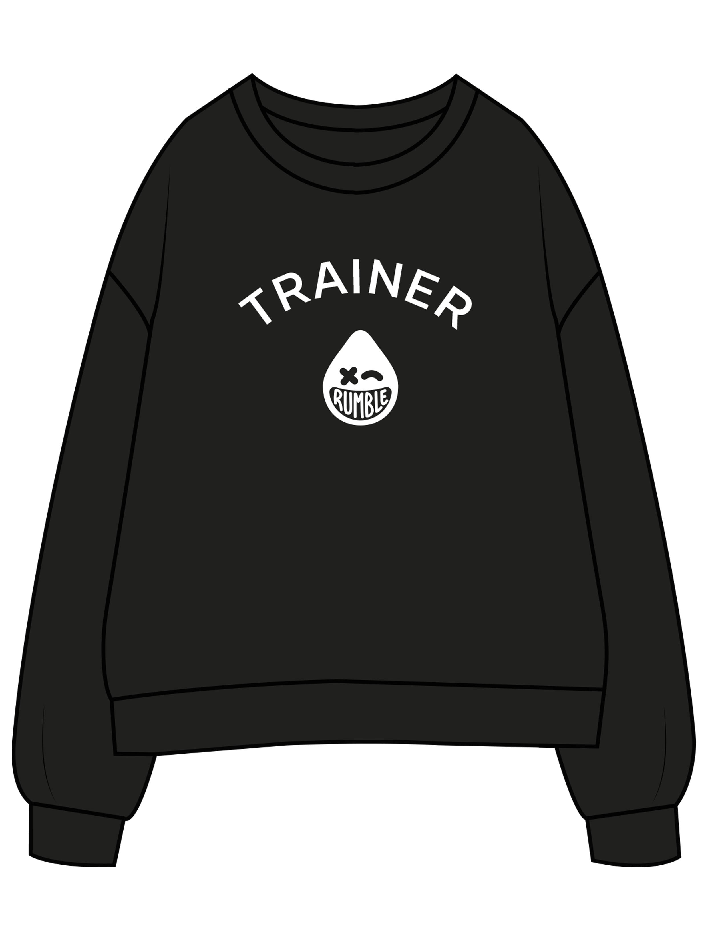The Mens Crewneck - Black - Rumble Trainer - Center Chest Stacked - White