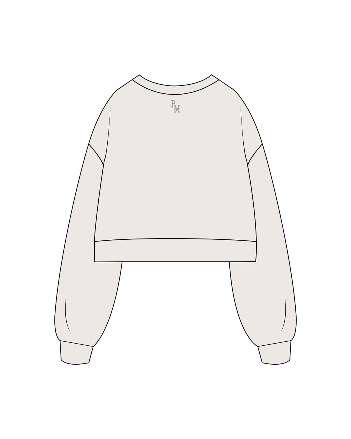 The Womens Crop Crewneck - Bone - PowerMixx - Center Chest Arc Stacked - Right Wrist - Back Neckline - Printed - Full Color