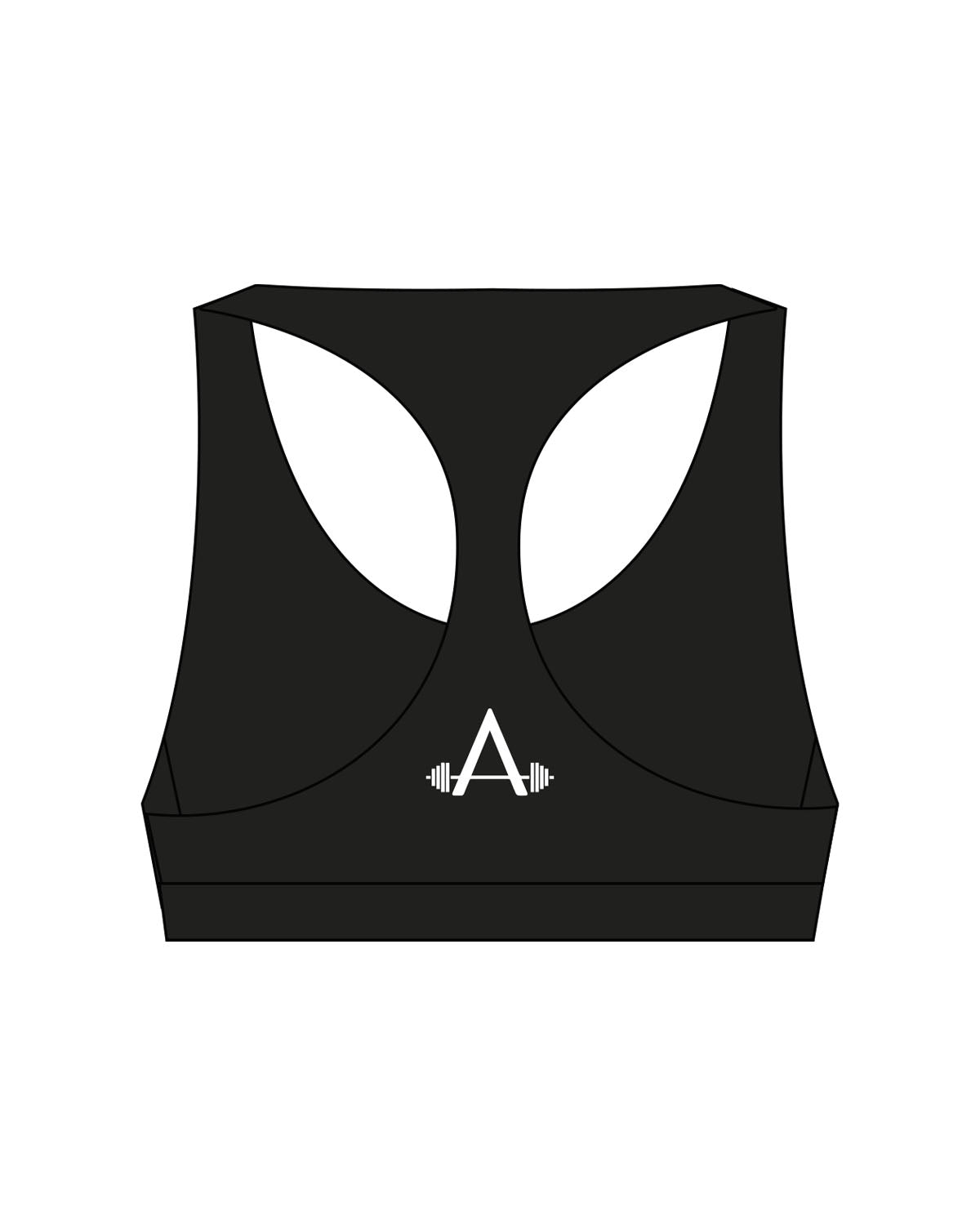 The Racer Bra - Black - Aros - Center Chest & Back - White