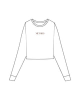 The Micro Rib Crop Long Sleeve - White - Method Pilates - Center Chest - Printed - Brown