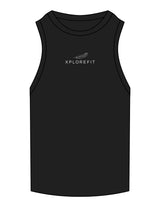 The Ribbed Full Length Tank - Black - XPLOREFIT - Center Chest Stacked - Embroidered - White