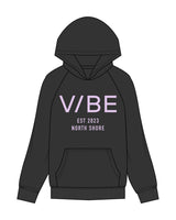 The Womens Hoodie - Washed Black - The Vibe - Center Chest Stacked "2023"- Printed - Lavender