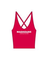 The Sporty Strappy Tank - Pink - Mad House - Center Chest Stacked - Printed - White