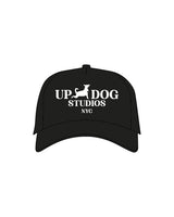 The 5 Panel Trucker Hat - Black - Updog Yoga- Center Stacked W/ Dog  - "NYC" - Embroidered - White - Full Color