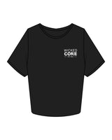The Crop Tee - Black - Wicked Core - Left Chest Stacked - Back Center - Printed - White