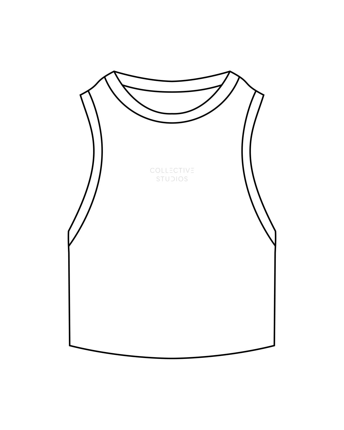 The Ribbed Crop Tank - White - Collective Studios - Center Chest Stacked - Embroidered - Light Gray