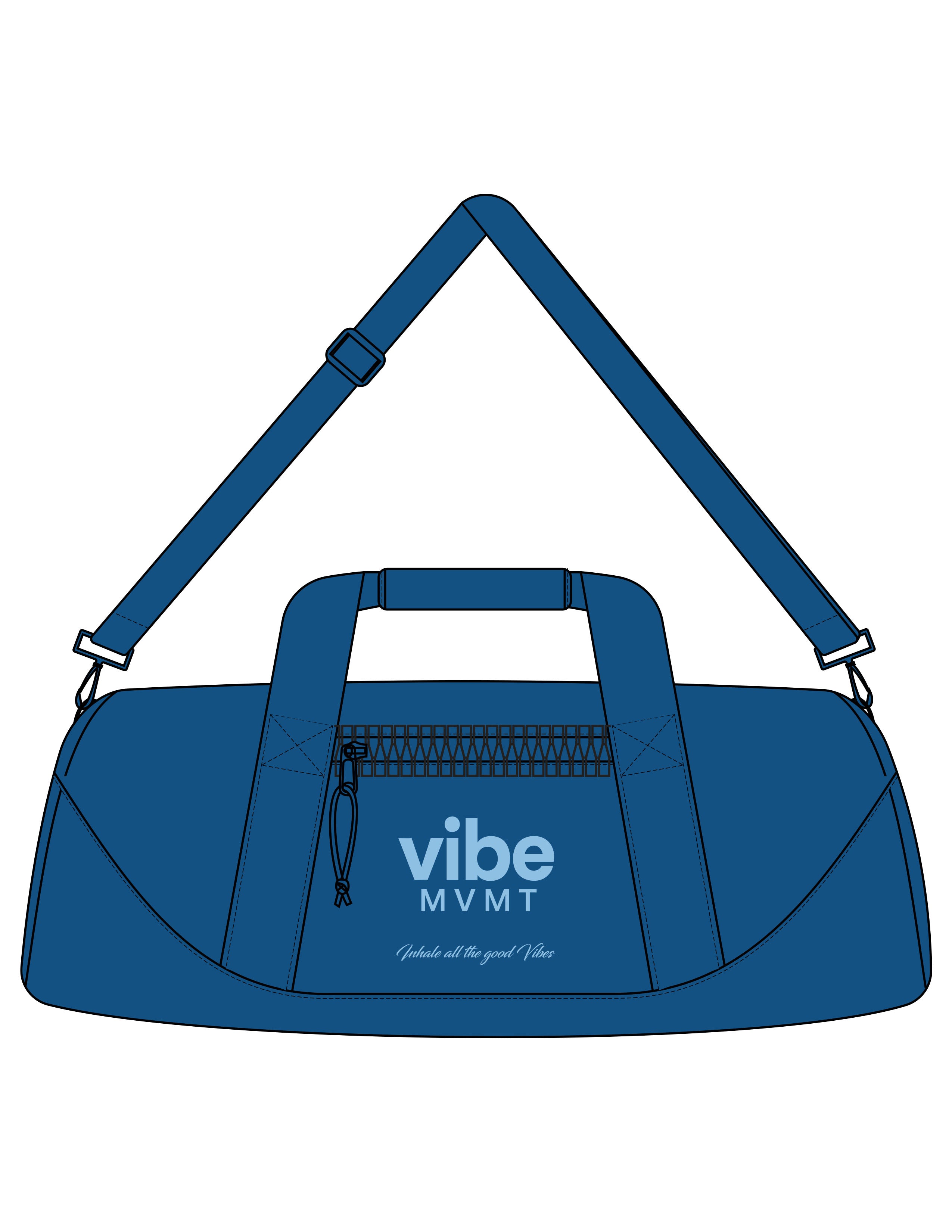 The Gym Duffel - Royal - Vibe MVMT - Center Body Stacked - Printed - Powder Blue